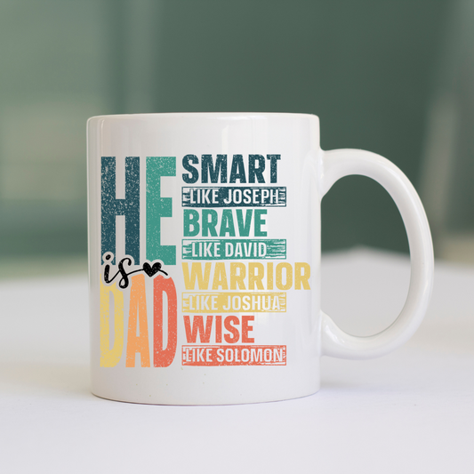 He Is Dad” Biblical Qualities Ceramic Mug - 15 oz Inspirational Gift for Dads