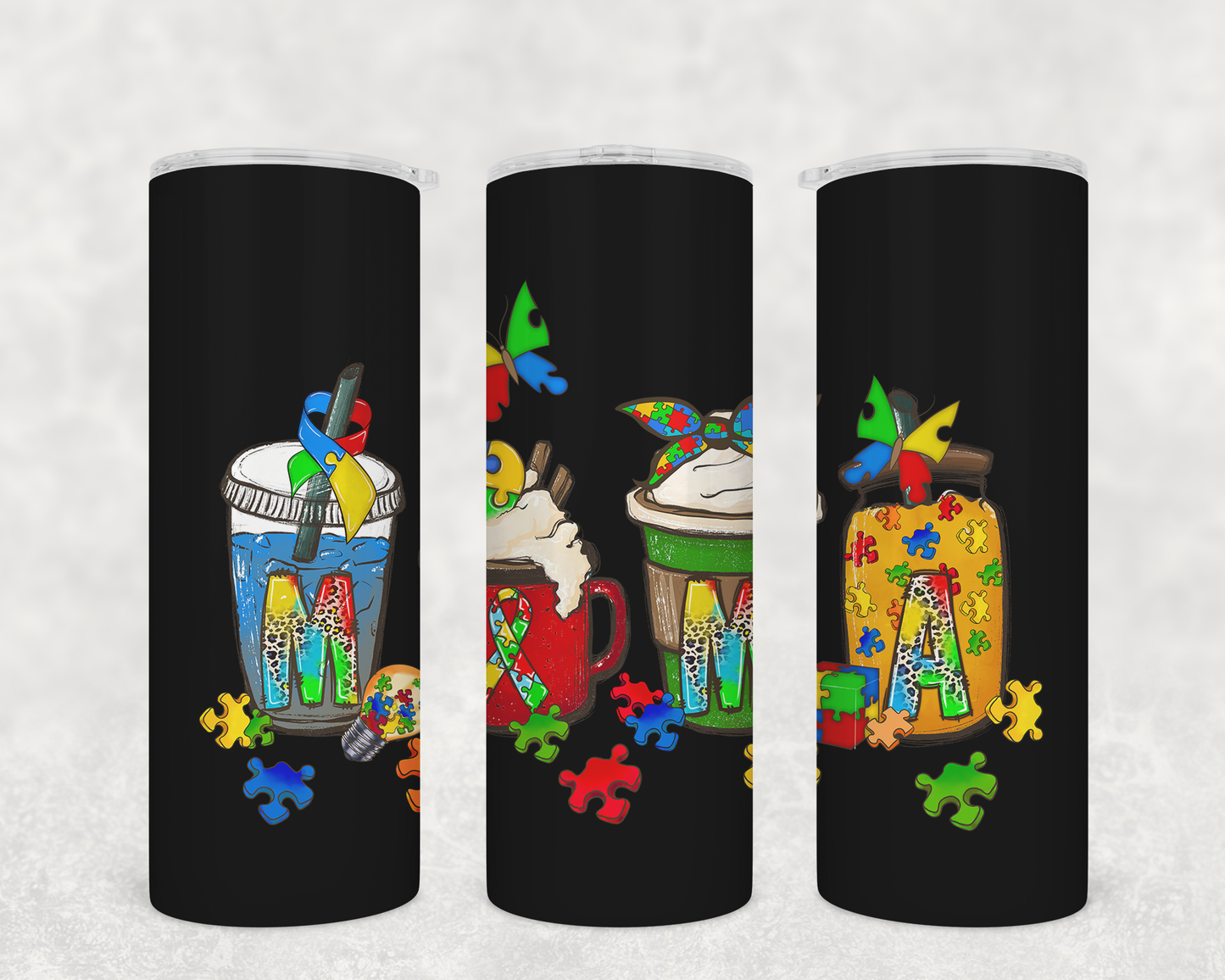 Autism Awareness Tumblers- "MaMa Drinks & Puzzle Pieces design Drink Tumbler-Autism Drinkware
