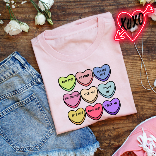 Speak Your Heart Out: Valentine’s Day Themed Conversation Hearts Adult T-Shirts