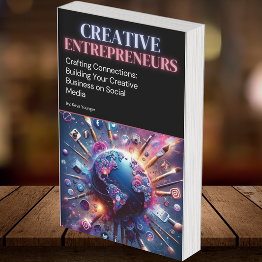 "eBook cover 'Crafting Connections: Building Your Creative Business on Social Media' emphasizes free marketing on social platforms, featuring vibrant icons for a no-cost growth strategy."
