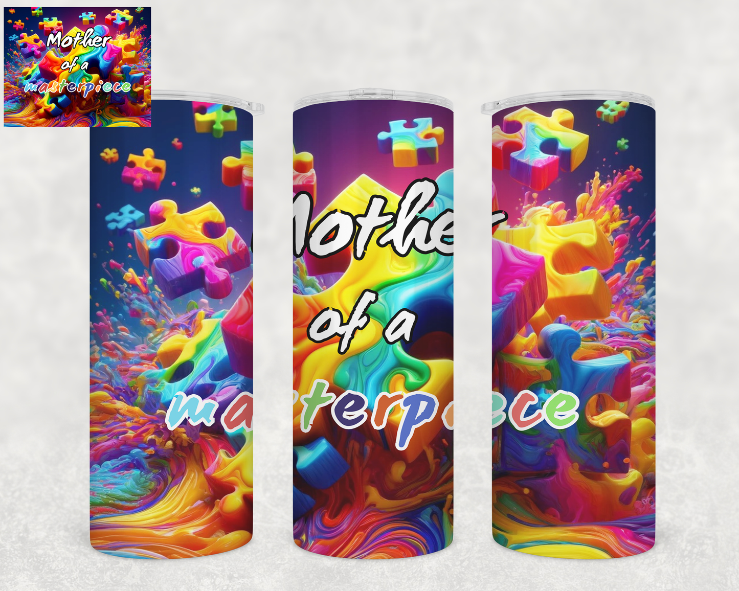 Autism Awareness Tumblers- "Mother of a Masterpiece" Puzzle Piece design Drink Tumbler-Autism Drinkware