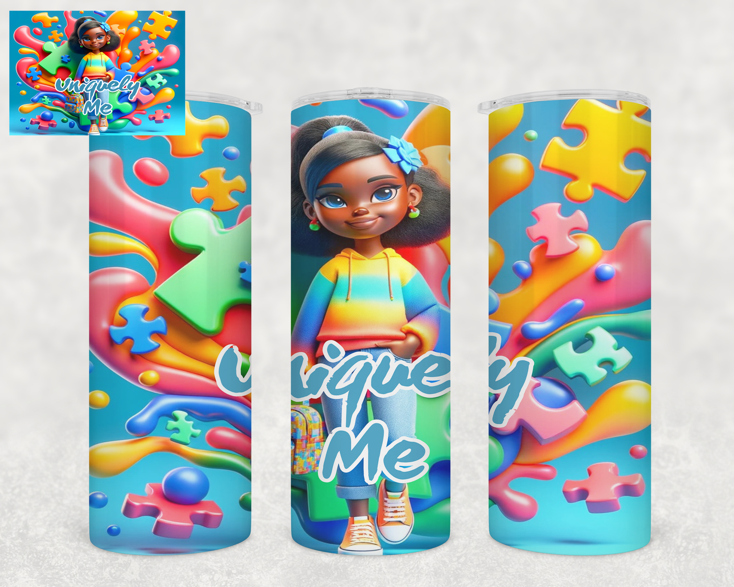 Autism Awareness Tumblers- "Uniquely Me" Puzzle Piece design Drink Tumbler-Autism Drinkware