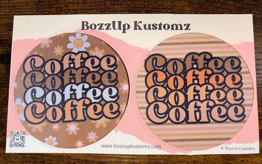Retro Coffee Drink Coasters Set- 2pc