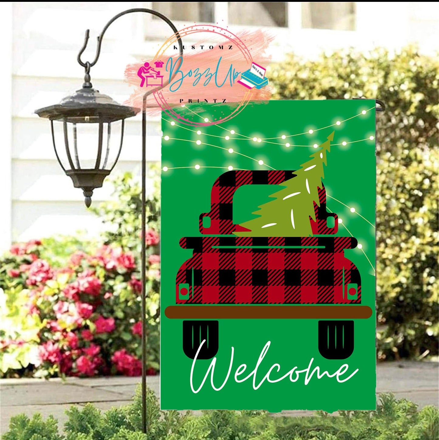 Plaid Pick up Truck Yard/Garden Flag