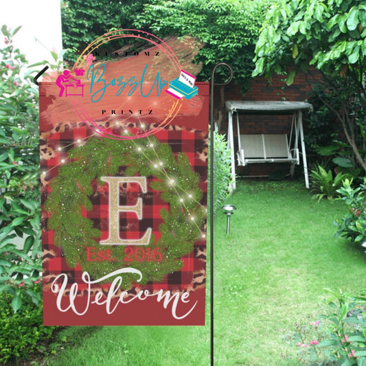 Plaid Wreath Yard Flag- with initial