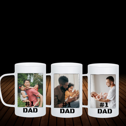 Custom Frosted Glass Photo Mug with ‘#1 DAD’ Inscription