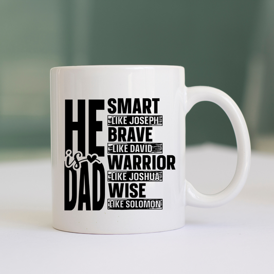 He Is Dad” Biblical Qualities Ceramic Mug - 15 oz Inspirational Gift for Dads