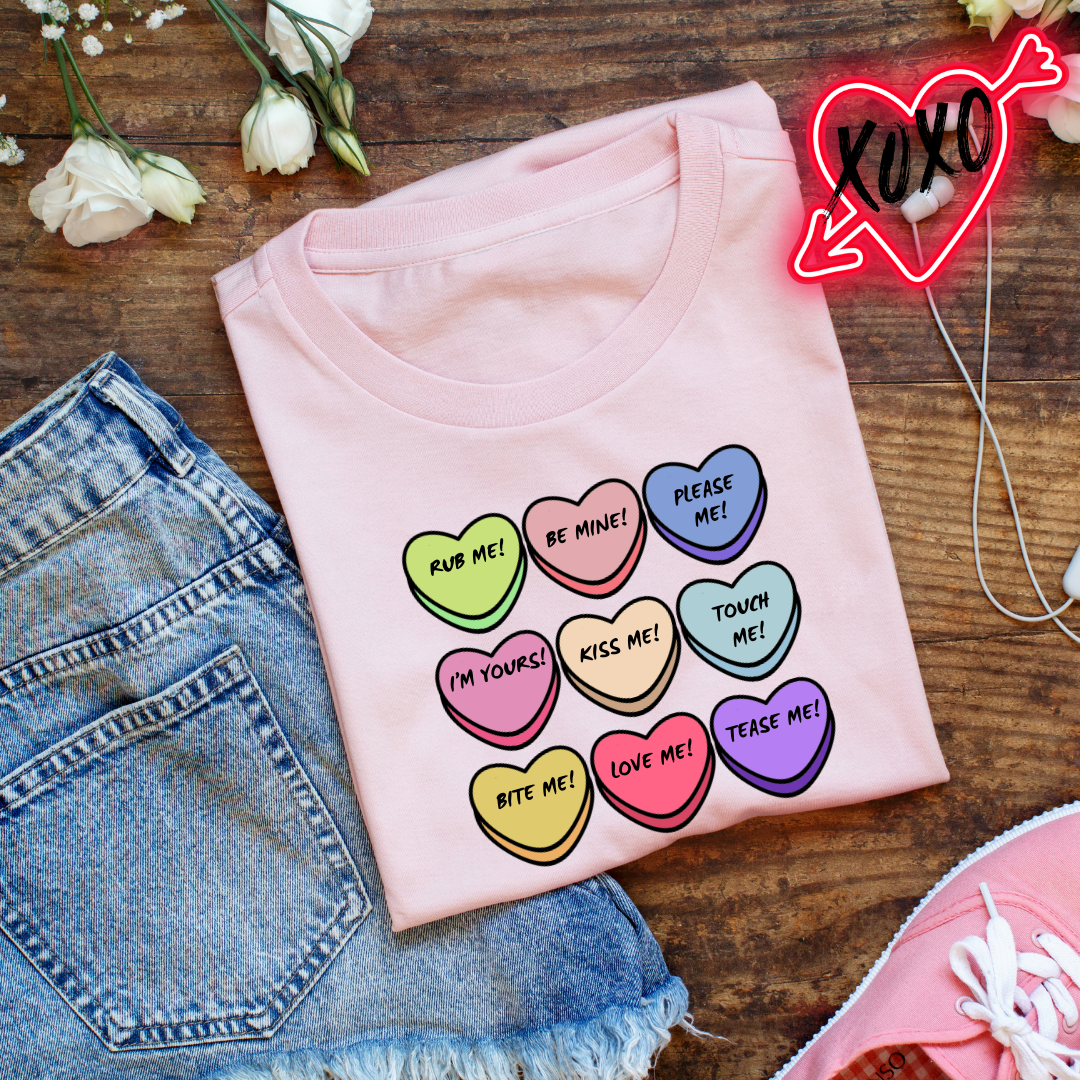 Speak Your Heart Out: Valentine’s Day Themed Conversation Hearts Adult T-Shirts