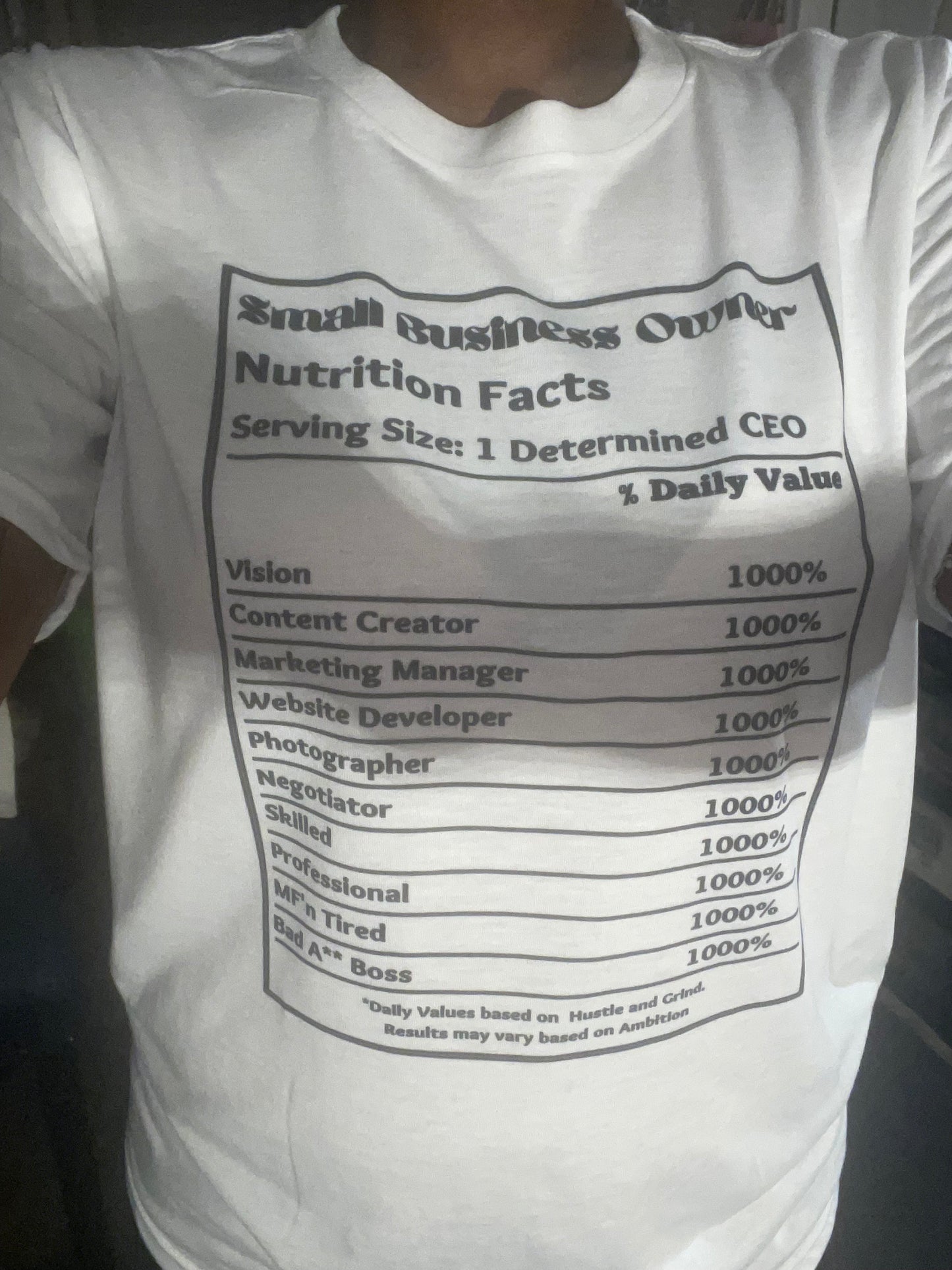 Small Business Owner Nutrition Facts Tees