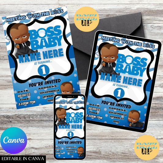 Baby Boss Boy AA -Canva Editable Invitation - BozzUp Kustomz