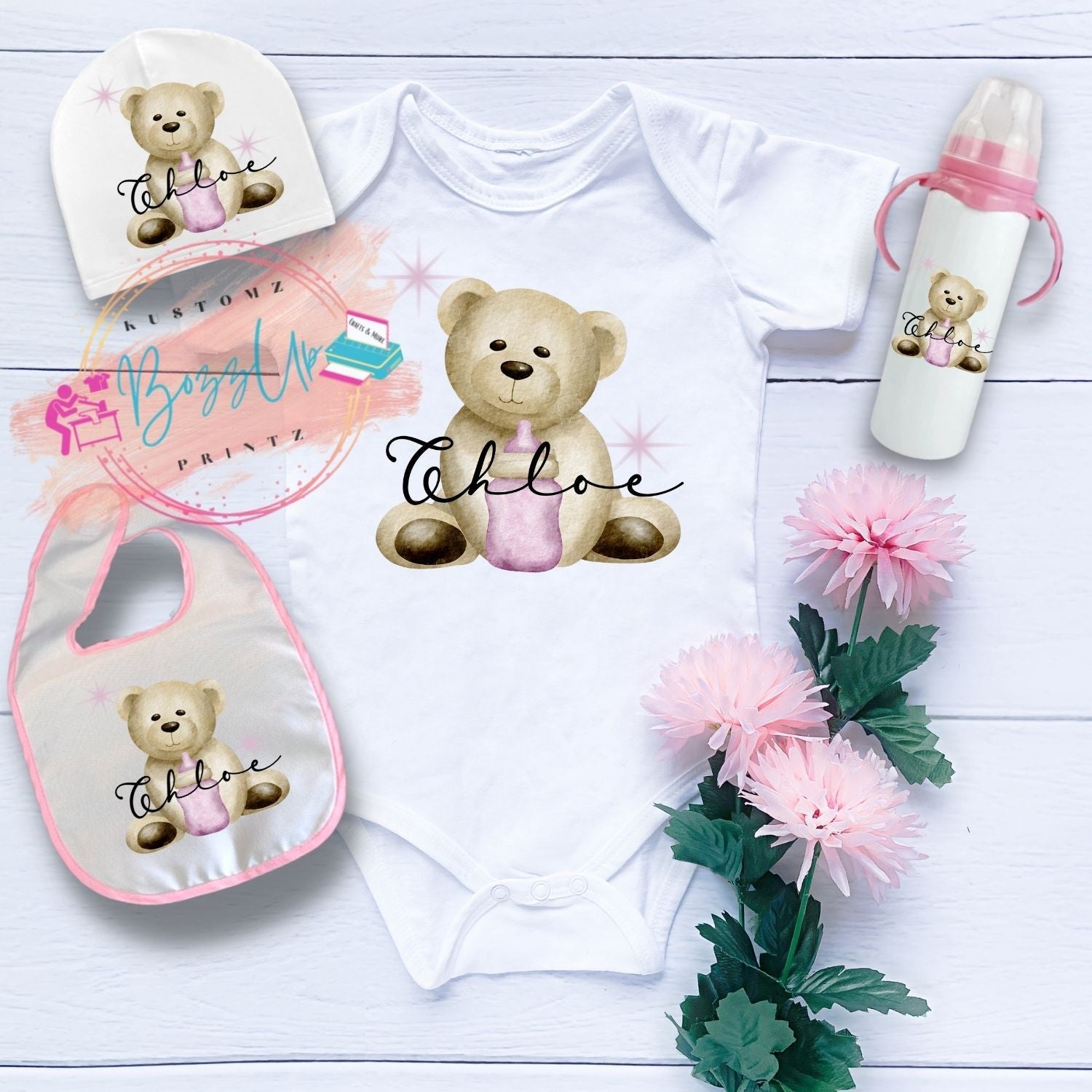 Custom Teddy Bear Baby Set-Pink - BozzUp Kustomz