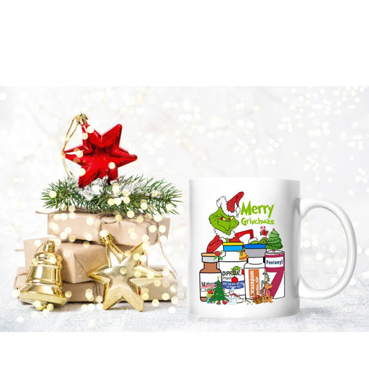 Grinchy Pharmacy Staff Mug- Holiday Mug - BozzUp Kustomz