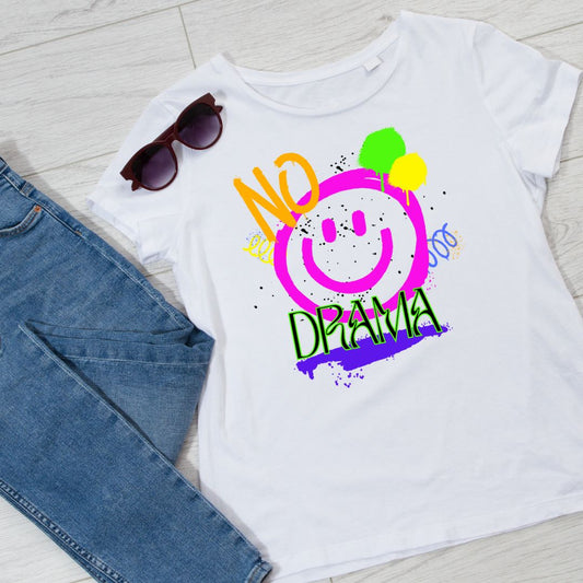 No Drama Smiley Graphic T-shirt - BozzUp Kustomz